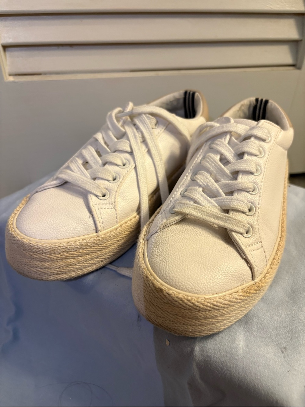 Casual White Women’s Platform Sneakers with Rope Sole